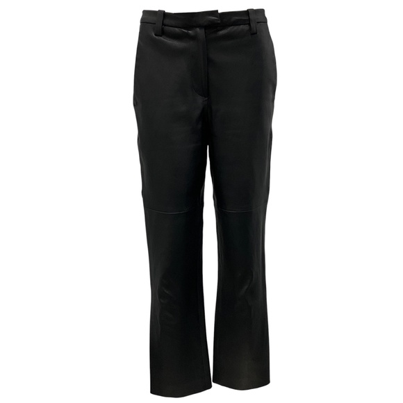 BRUNELLO CUCINELLI BLACK STRETCH NAPPA LEATHER CIGARETTE TROUSERS - Picture 1 of 5